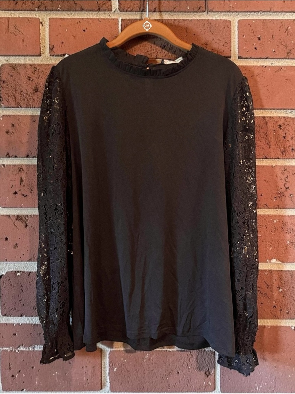 Adrianna Papell Black Long-Sleeve Top with Lace Sleeves